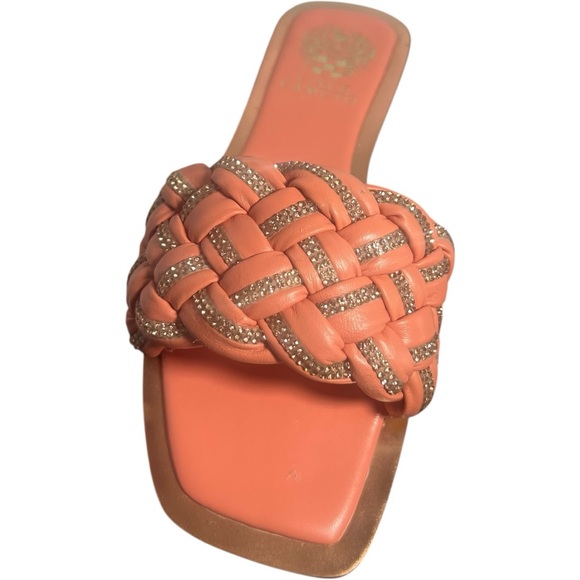 Vince Camuto Orange Woven Slide Sandals size 8 leather bling bling flats in box - Picture 8 of 16